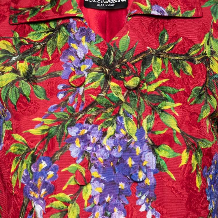 Pre Owned Dolce & Gabbana Red Floral Printed Jacquard Cropped Jacket S