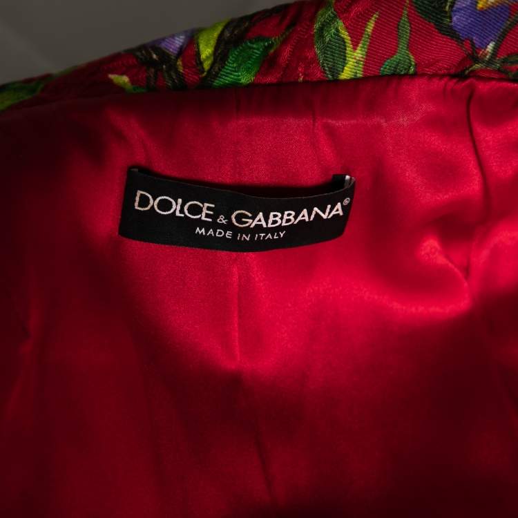 Pre Owned Dolce & Gabbana Red Floral Printed Jacquard Cropped Jacket S