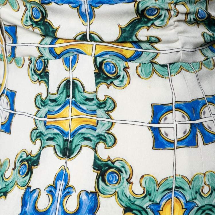 Pre Owned Dolce & Gabbana Multicolored Printed Silk Ruched Detail Dress S