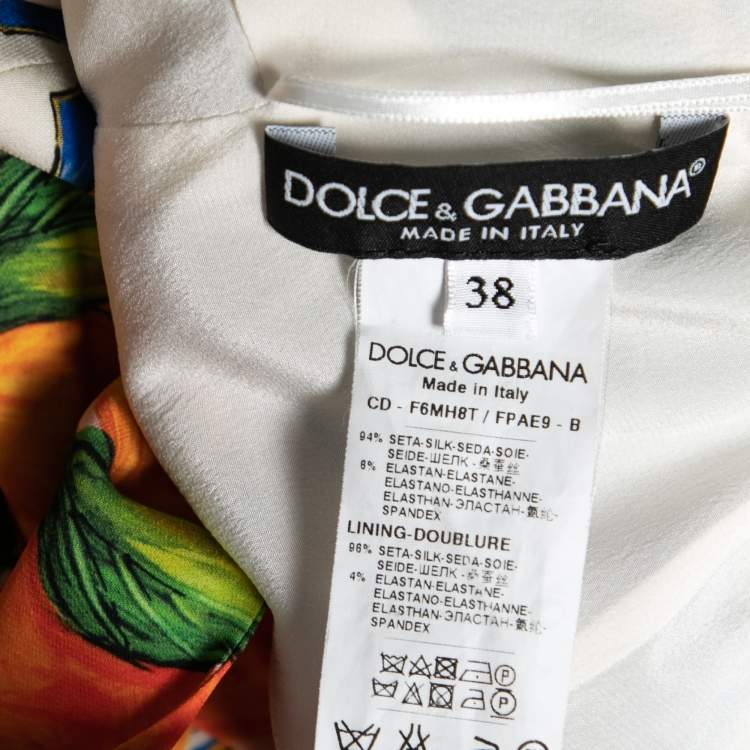 Pre Owned Dolce & Gabbana Multicolored Printed Silk Ruched Detail Dress S