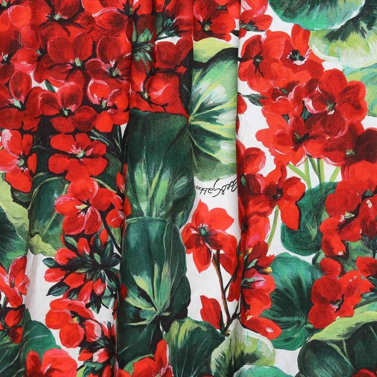 Pre Owned Dolce & Gabbana Red Floral Print Poplin Off Shoulder Blouse M