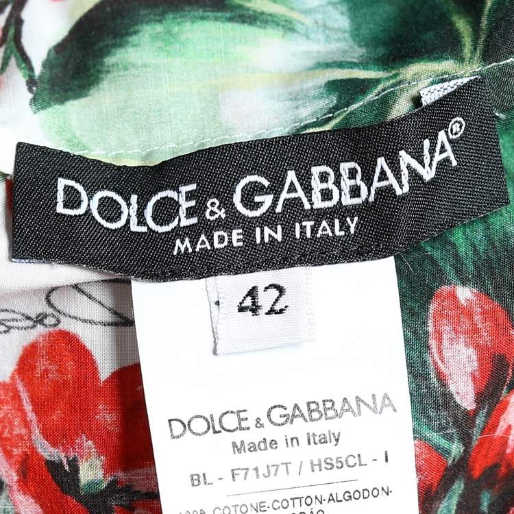 Pre Owned Dolce & Gabbana Red Floral Print Poplin Off Shoulder Blouse M