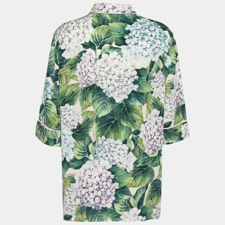 Pre Owned Dolce & Gabbana Green Floral Print Silk Lounge Top L