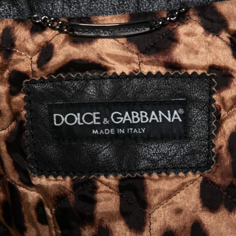 Pre Owned Dolce & Gabbana Black Faded Effect Leather Zip Front Biker Jacket S