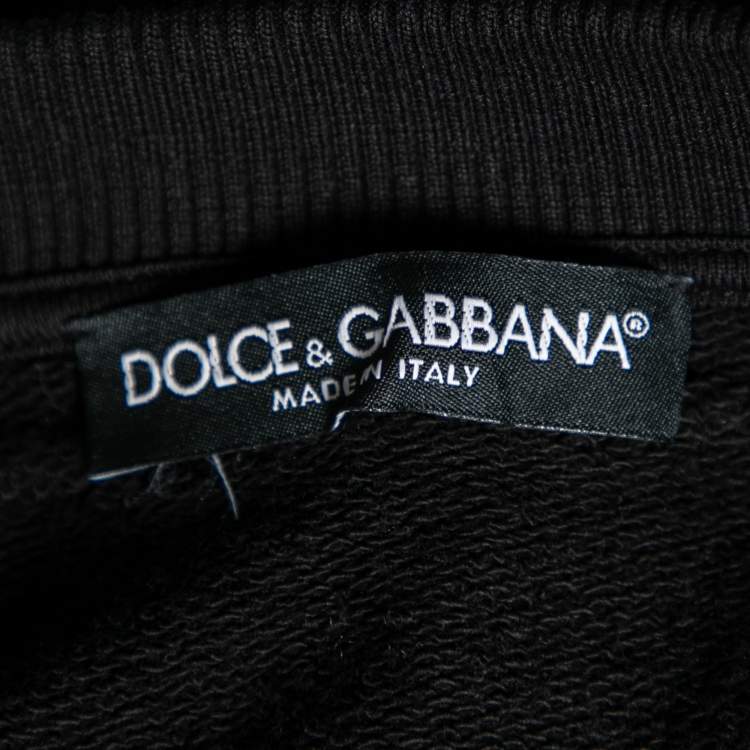 Pre Owned Dolce & Gabbana Black Cotton Love Heart Logo Printed Hoodie M