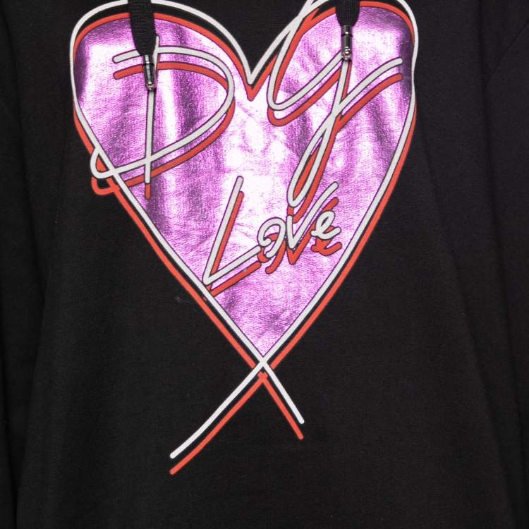 Pre Owned Dolce & Gabbana Black Cotton Love Heart Logo Printed Hoodie M