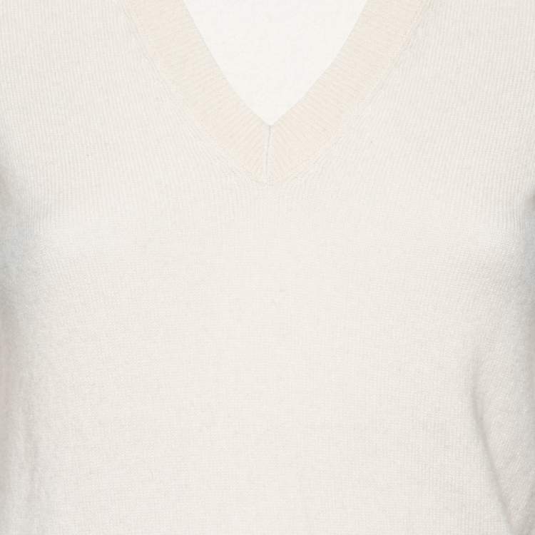 Pre Owned Dolce & Gabbana Cream Cashmere Inside Out Long Sleeve Sweater S