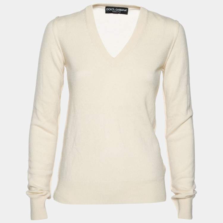 Pre Owned Dolce & Gabbana Cream Cashmere Inside Out Long Sleeve Sweater S