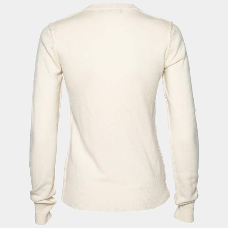 Pre Owned Dolce & Gabbana Cream Cashmere Inside Out Long Sleeve Sweater S