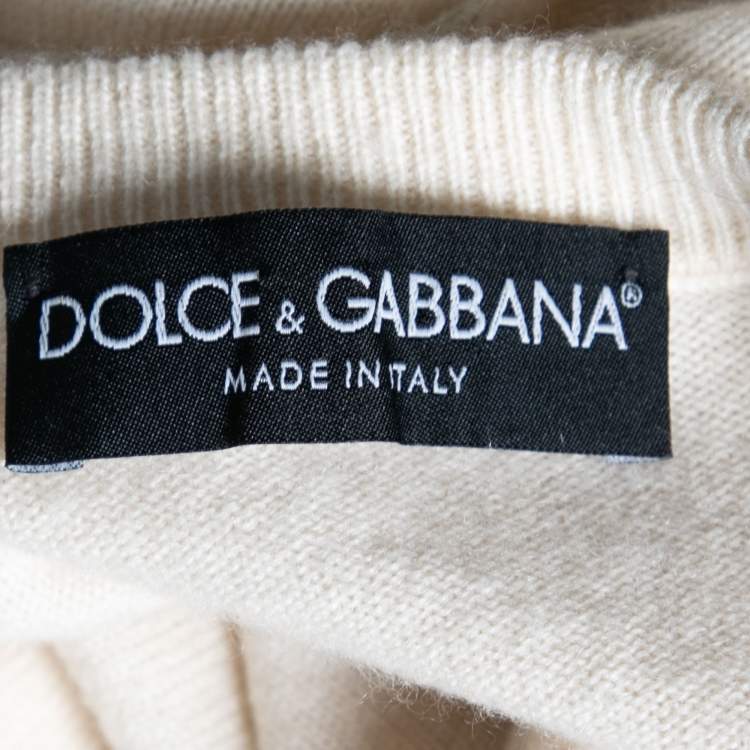 Pre Owned Dolce & Gabbana Cream Cashmere Inside Out Long Sleeve Sweater S