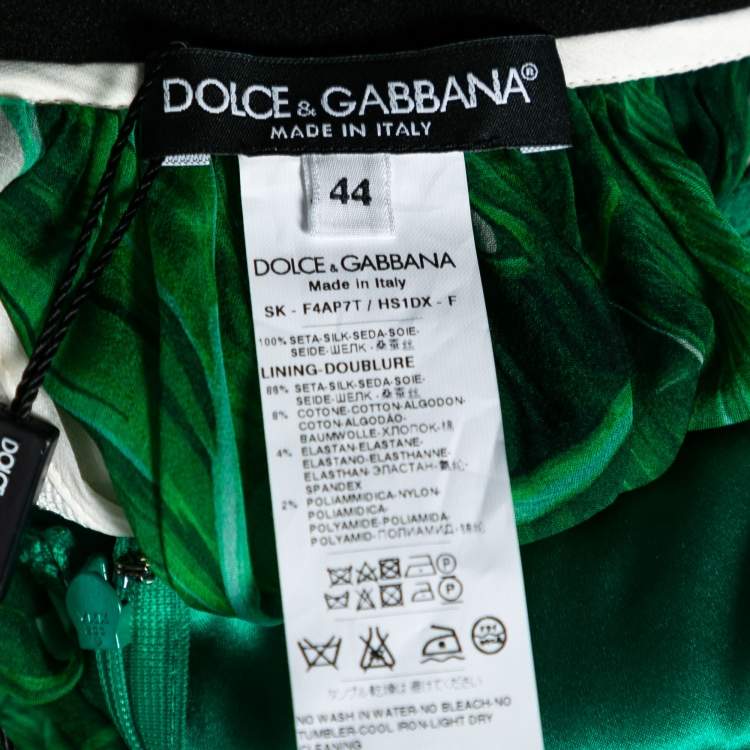 Pre Owned Dolce & Gabbana Green Leaf Printed Silk Chiffon Skirt M