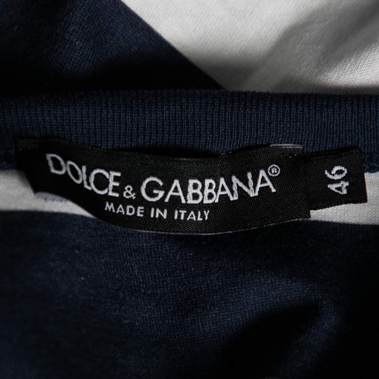 Pre Owned Dolce & Gabbana Navy Blue Striped & Printed Cotton Long Sleeve T-Shirt L