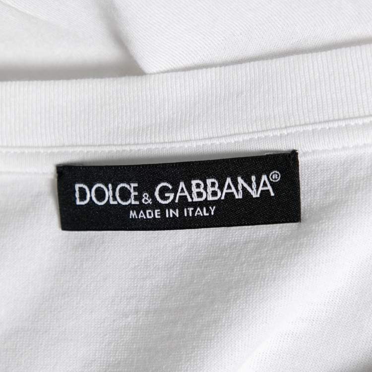 مملوكة مسبقًا Dolce & Gabbana White Cotton Heart Printed and Embellished Crew Neck Top L