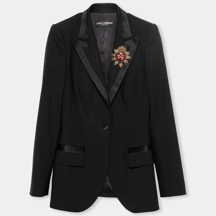 Pre Owned Dolce & Gabbana Black Wool Devotion Embroidered Blazer XS
