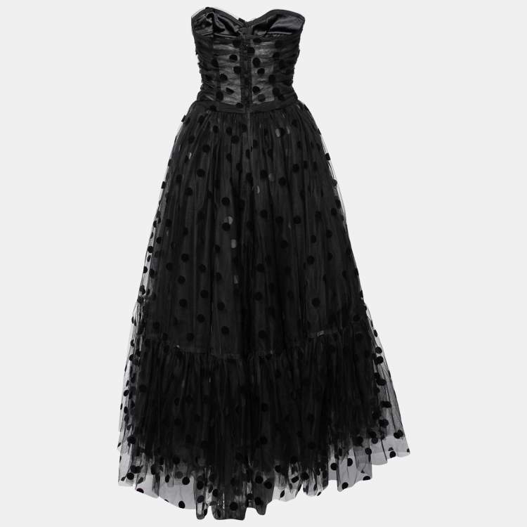 Dolce & Gabbana Black Flocked Polka-Dot Tulle Strapless Cocktail Dress M  Dolce & Gabbana | TLC