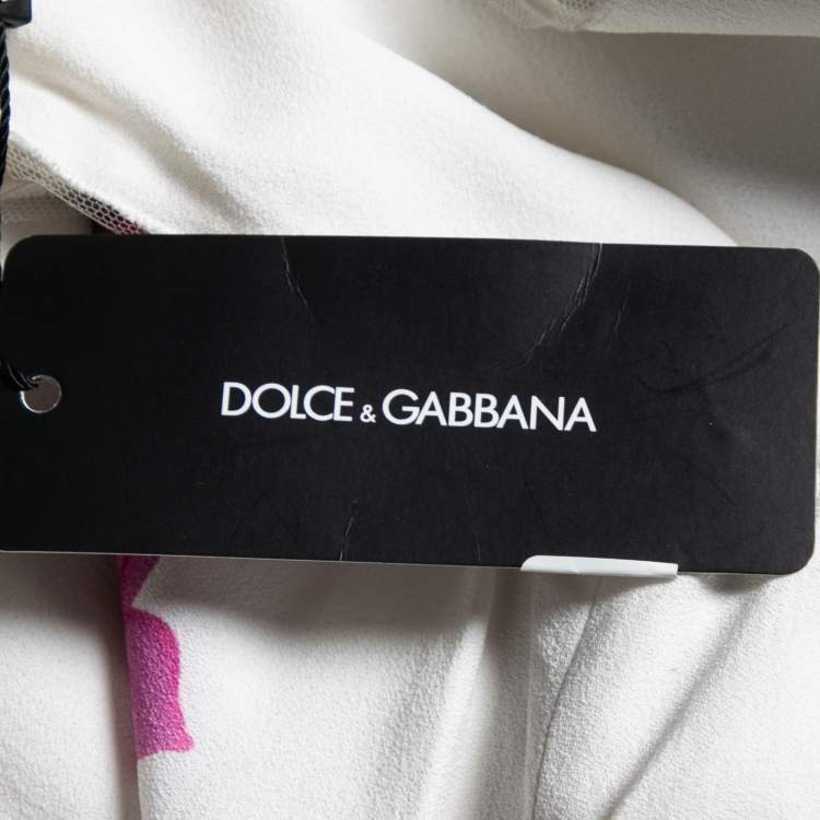 Pre Owned Dolce & Gabbana White Crepe Peony Printed Shift Dress M