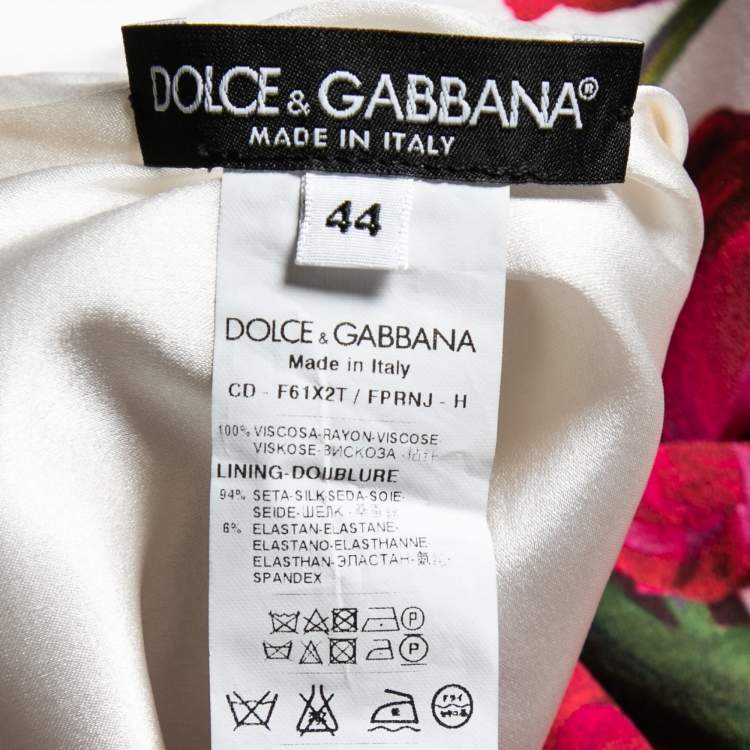 Pre Owned Dolce & Gabbana White Crepe Peony Printed Shift Dress M