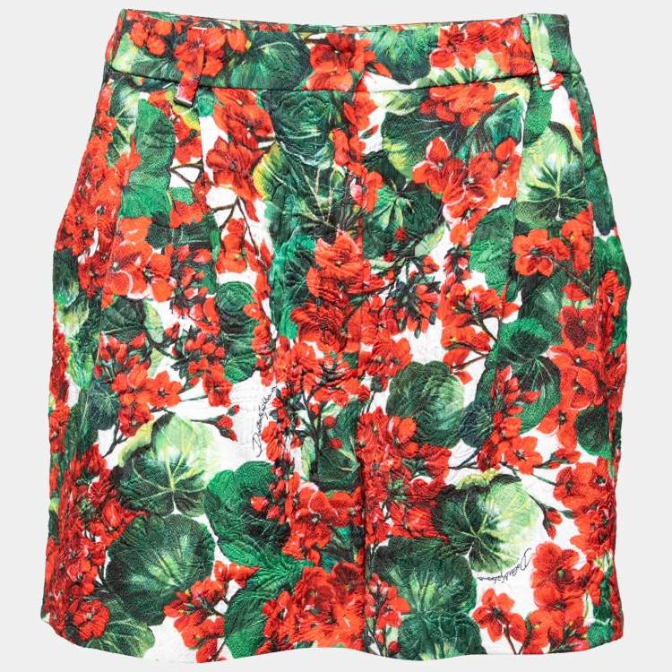 Pre Owned Dolce & Gabbana Red Geranium Printed Cotton Shorts L