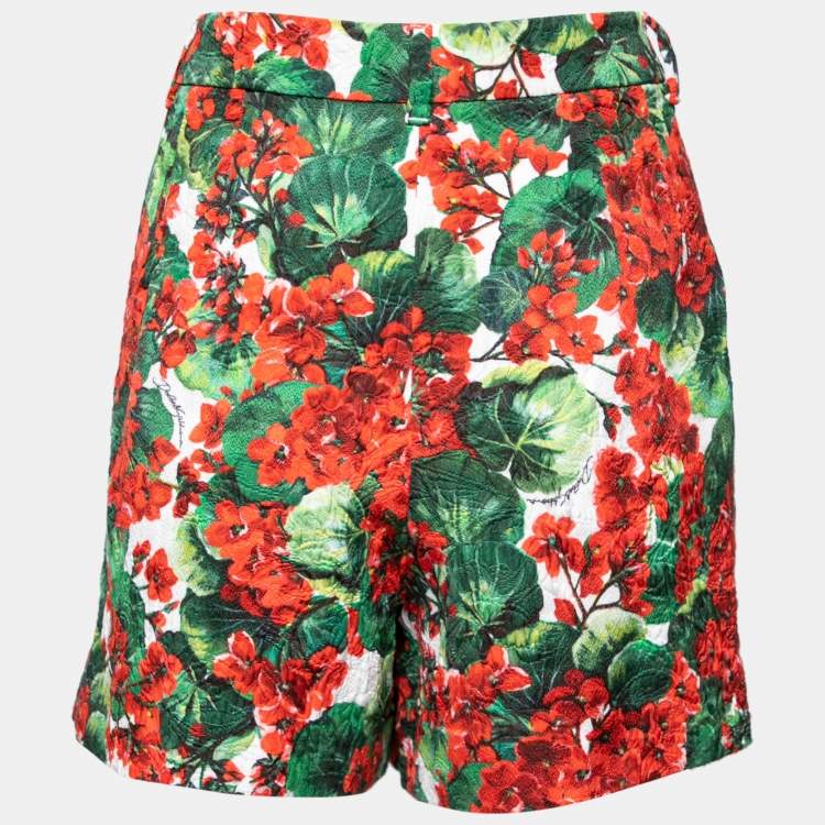 Pre Owned Dolce & Gabbana Red Geranium Printed Cotton Shorts L