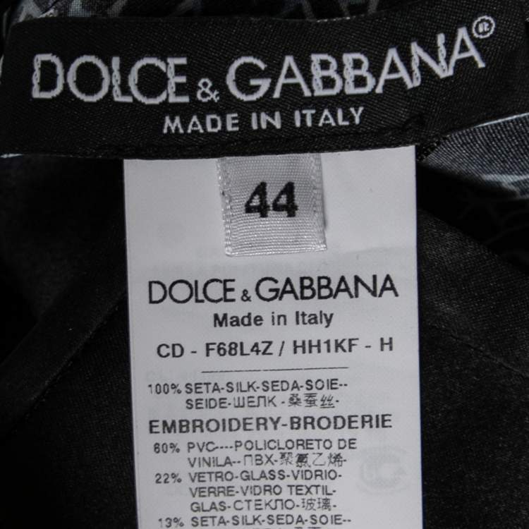 Pre Owned Dolce & Gabbana Black Coral Printed Silk Embellished Bow Detail Maxi Dress M