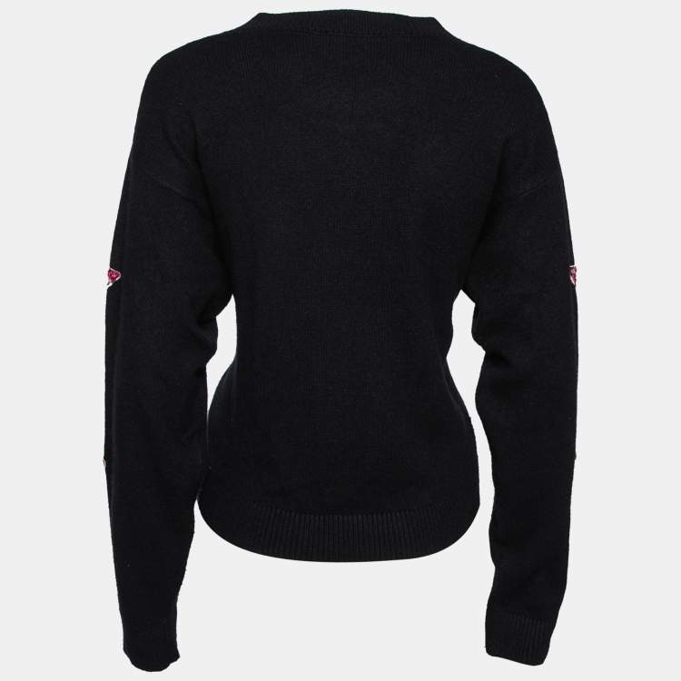 Pre Owned Dolce & Gabbana Black Knit Sequin and Beaded Embroidered Sweater M