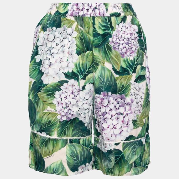 Pre Owned Dolce & Gabbana Green Hydrangea Printed Silk Pyjama Shorts S