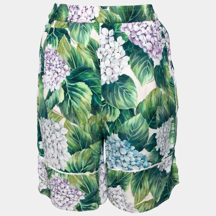Pre Owned Dolce & Gabbana Green Hydrangea Printed Silk Pyjama Shorts S