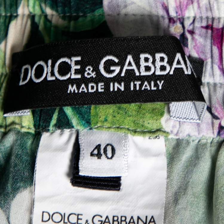 Pre Owned Dolce & Gabbana Green Hydrangea Printed Silk Pyjama Shorts S