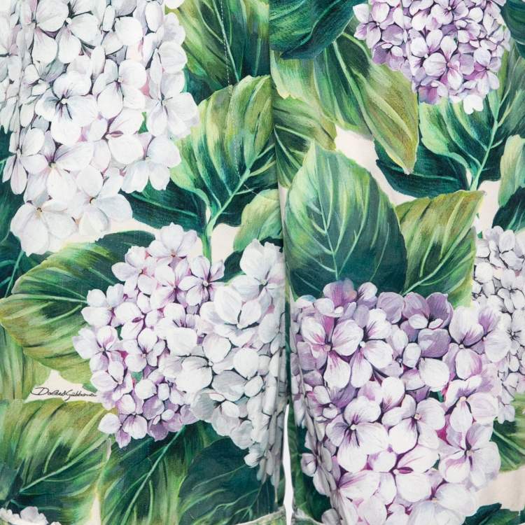 Pre Owned Dolce & Gabbana Green Hydrangea Printed Silk Pyjama Shorts S