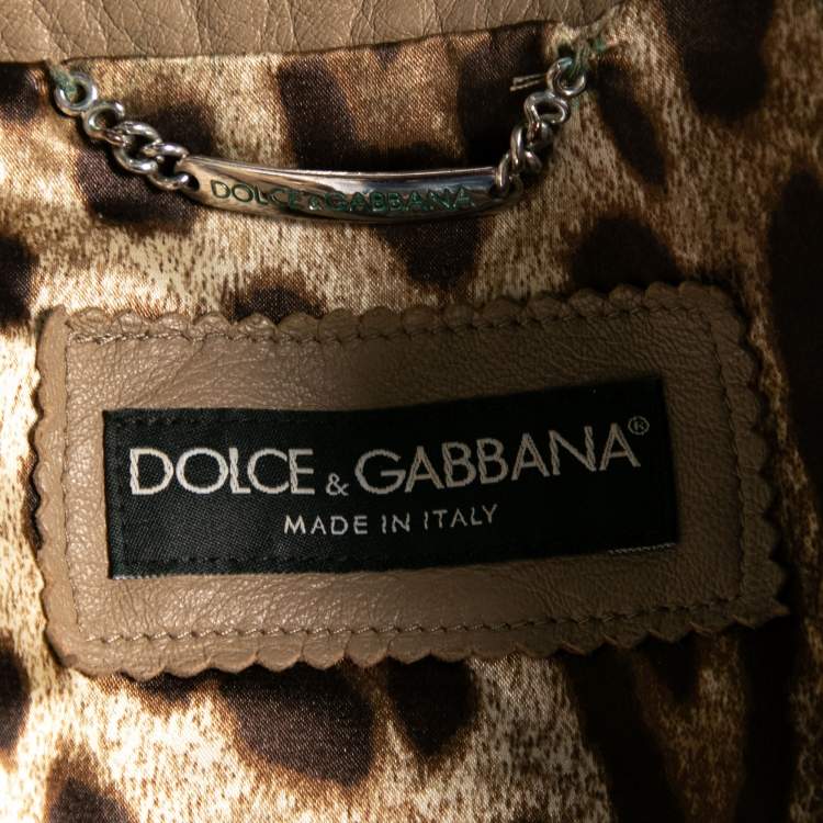 Pre Owned Dolce & Gabbana Camel Brown Leather Zip Front Jacket M