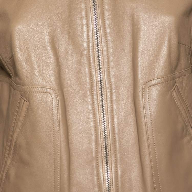 Pre Owned Dolce & Gabbana Camel Brown Leather Zip Front Jacket M