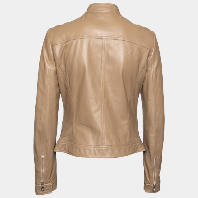 Pre Owned Dolce & Gabbana Camel Brown Leather Zip Front Jacket M