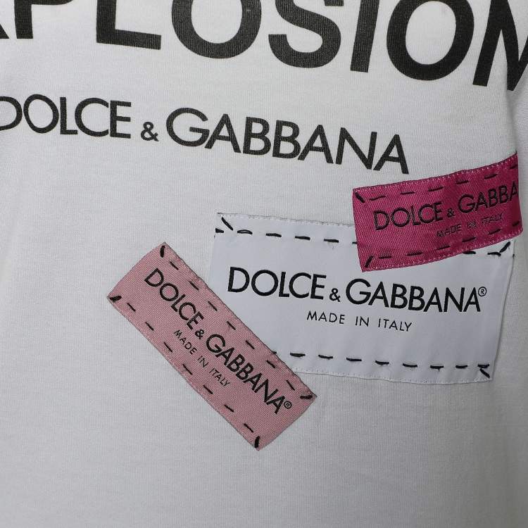 Pre Owned Dolce & Gabbana White Cotton Fashion Explosion Printed and Patched Crew Neck T-Shirt M