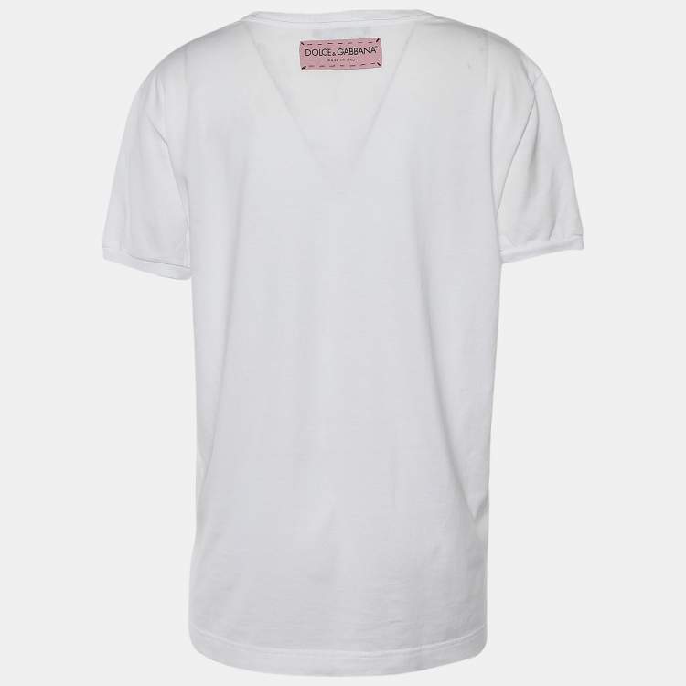 Pre Owned Dolce & Gabbana White Cotton Fashion Explosion Printed and Patched Crew Neck T-Shirt M