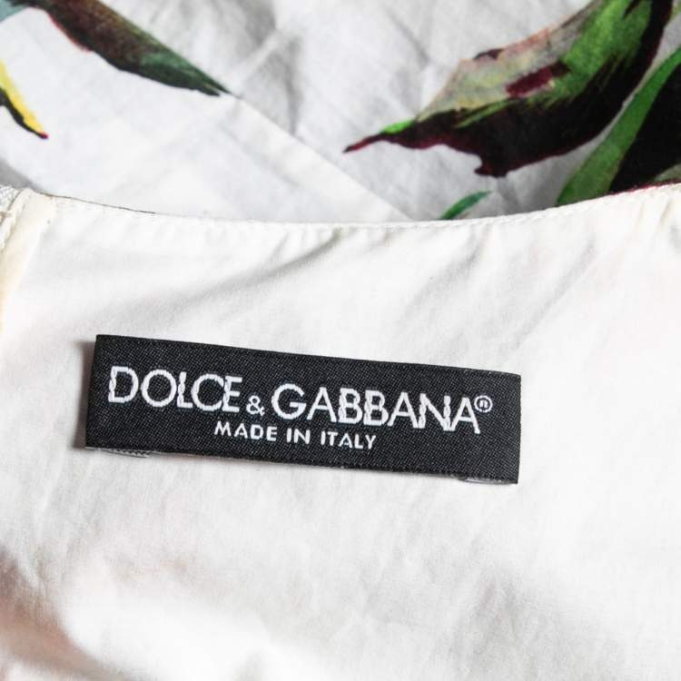 Pre Owned Dolce & Gabbana White and Red Rose Printed Pleated Sleeveless Dress S