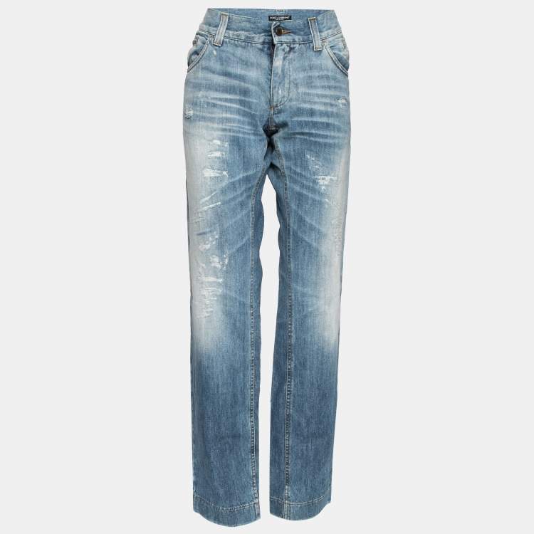 Pre Owned Dolce & Gabbana Blue Denim Distressed Jeans XL