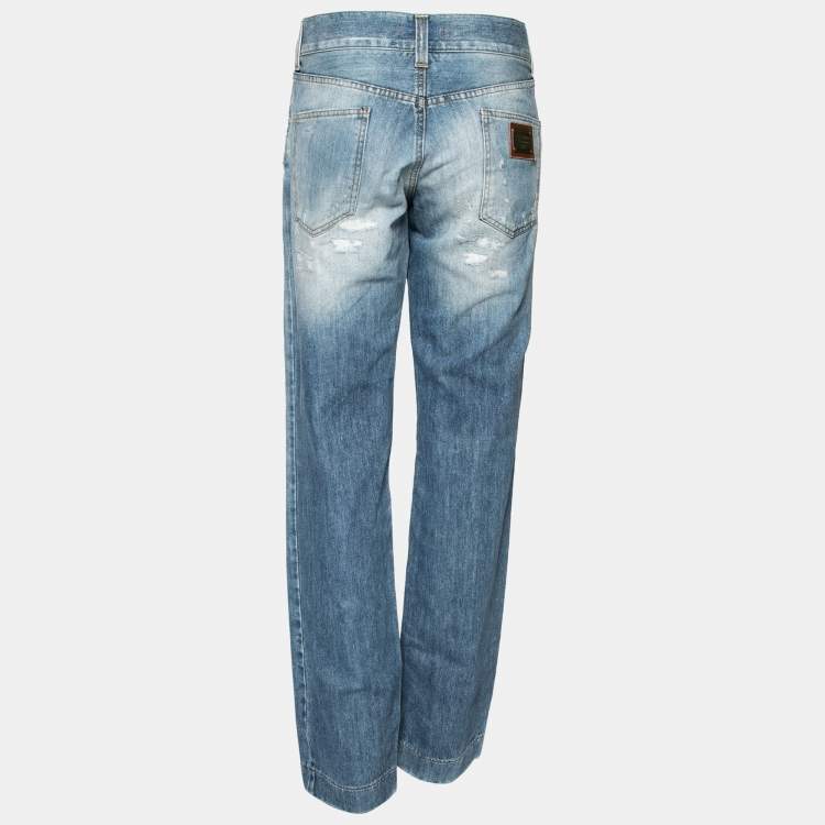 Pre Owned Dolce & Gabbana Blue Denim Distressed Jeans XL