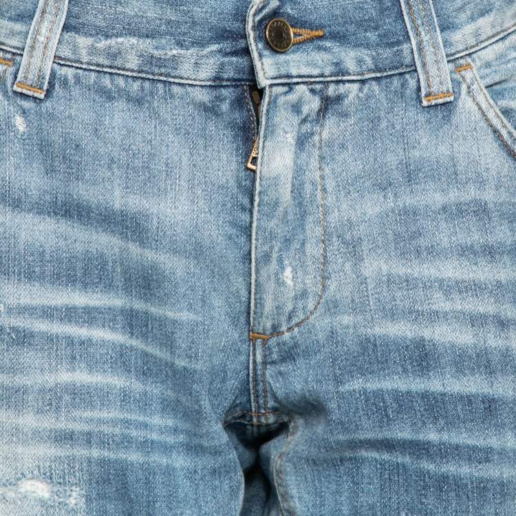 Pre Owned Dolce & Gabbana Blue Denim Distressed Jeans XL