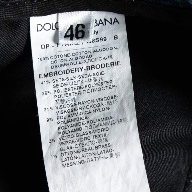 Pre Owned Dolce & Gabbana Blue Denim Floral Embroidered and Sequin Embellished Distressed Jeans L