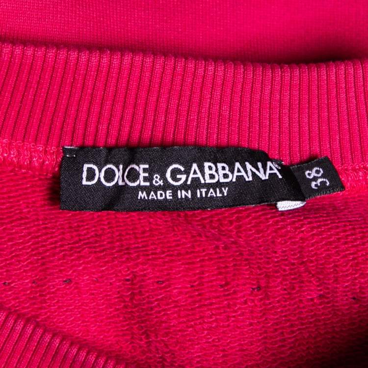 Pre Owned Dolce & Gabbana Pink Cotton All the Lovers Embroidered Ribbed Trims Top S