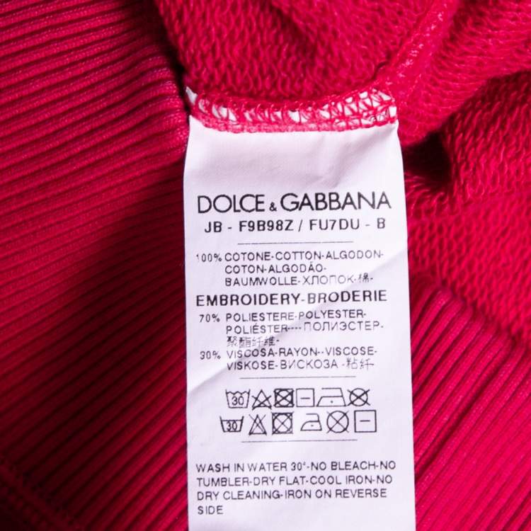 Pre Owned Dolce & Gabbana Pink Cotton All the Lovers Embroidered Ribbed Trims Top S