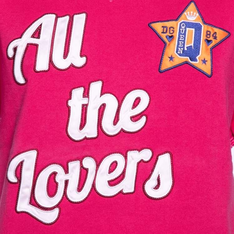 Pre Owned Dolce & Gabbana Pink Cotton All the Lovers Embroidered Ribbed Trims Top S