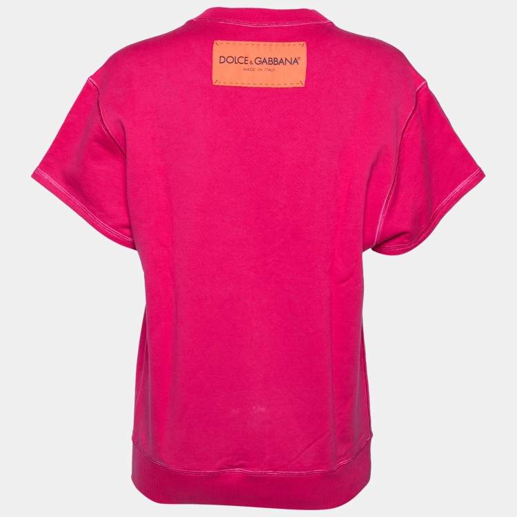 Pre Owned Dolce & Gabbana Pink Cotton All the Lovers Embroidered Ribbed Trims Top S