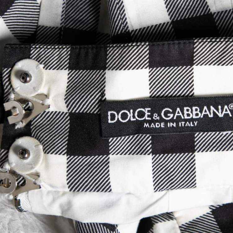 Pre Owned Dolce & Gabbana Black and White Checkered Ruffle Hem Skirt S