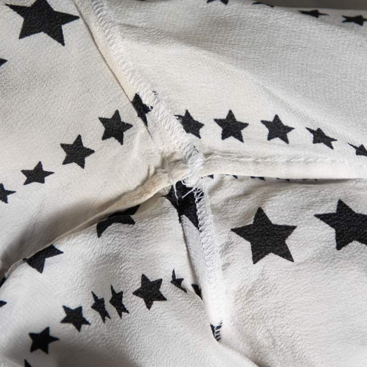 Pre Owned Dolce & Gabbana White Star Printed Silk Button Front Blouse S