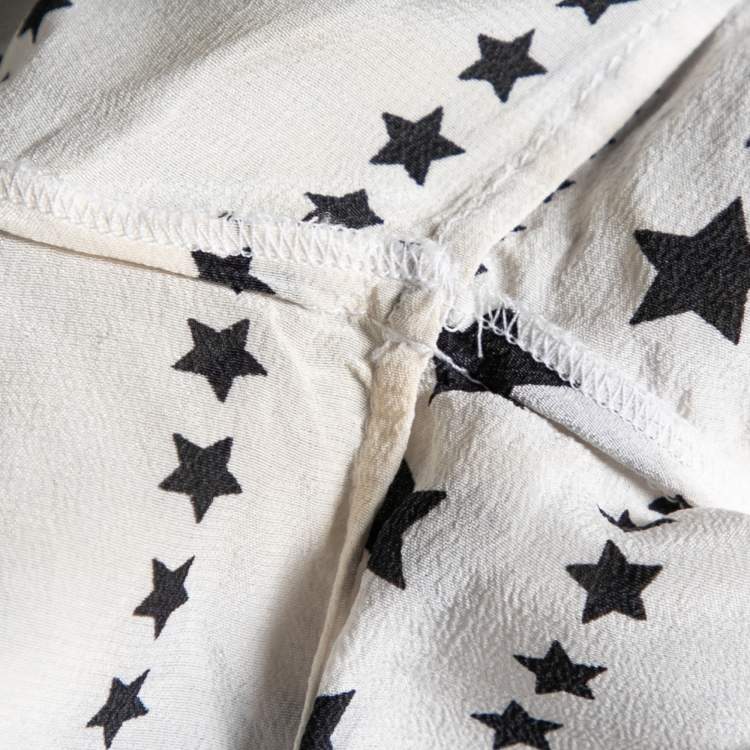 Pre Owned Dolce & Gabbana White Star Printed Silk Button Front Blouse S