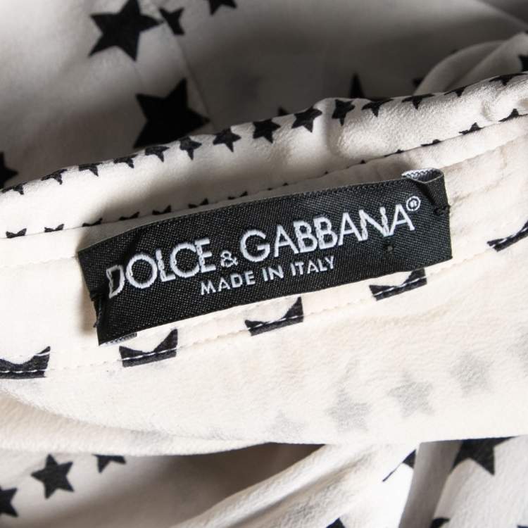 Pre Owned Dolce & Gabbana White Star Printed Silk Button Front Blouse S