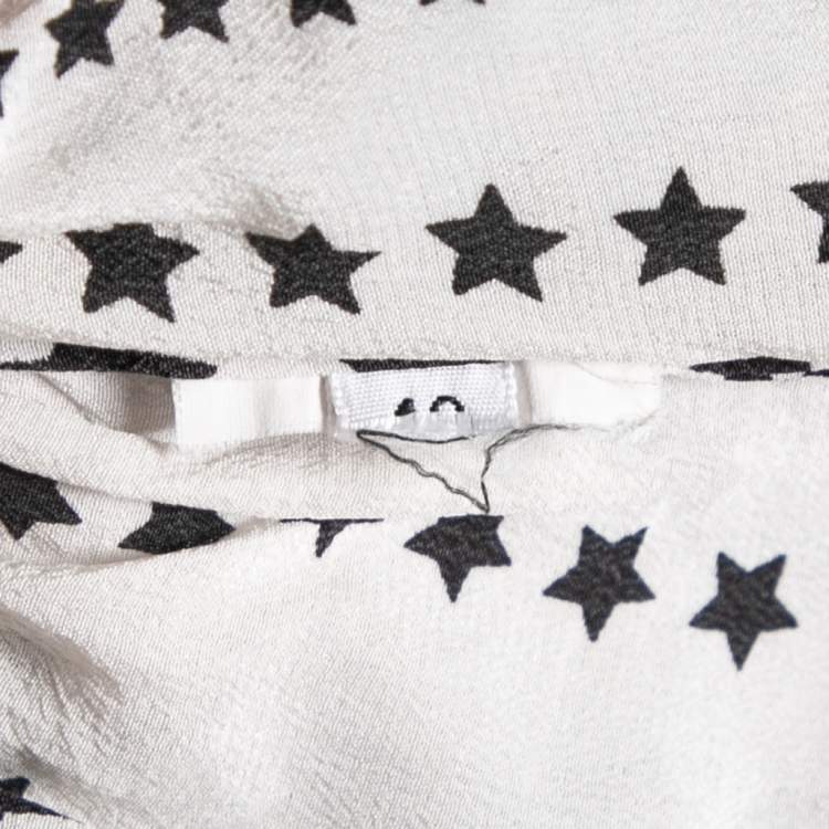 Pre Owned Dolce & Gabbana White Star Printed Silk Button Front Blouse S