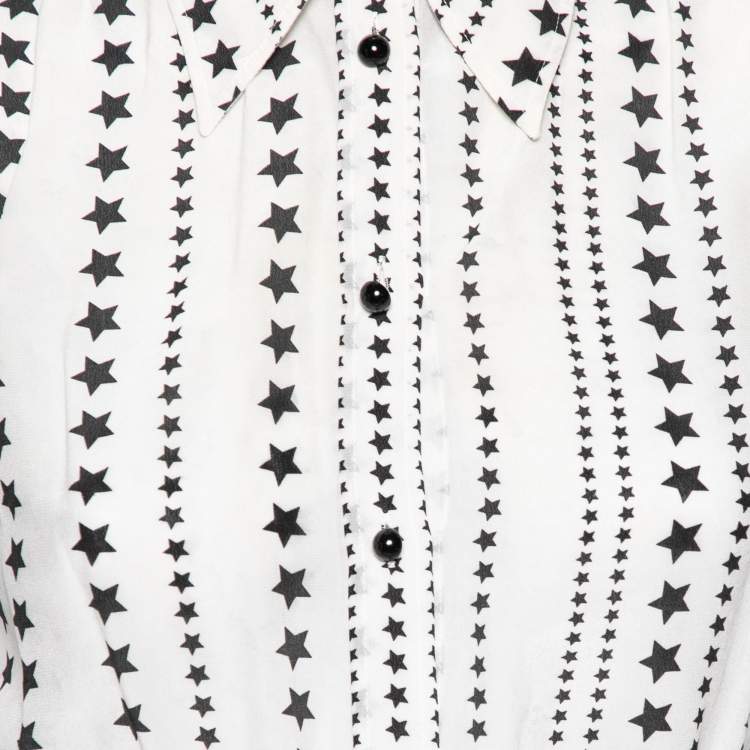Pre Owned Dolce & Gabbana White Star Printed Silk Button Front Blouse S