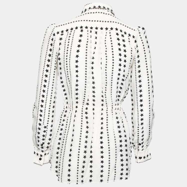 Pre Owned Dolce & Gabbana White Star Printed Silk Button Front Blouse S